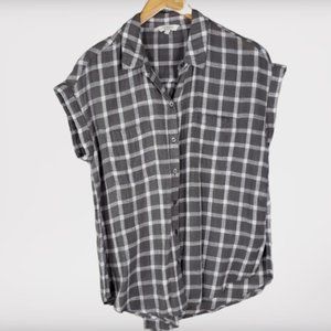 Lucky Brand Gray White Window Pane Plaid Button S